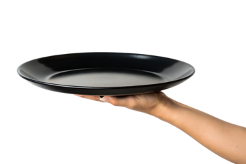 Black ceramic plate handheld isolated on a white background png ai generated