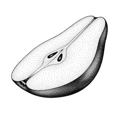 Halved Pear Stipple Illustration isolated on a transparent background