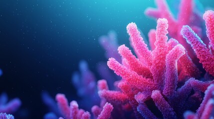 Fototapeta premium Illuminated Marine Microorganisms in High-Resolution 3D Render Under Microscope with Copy Space for Text