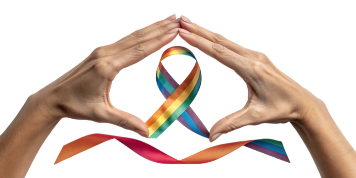 Rainbow ribbon pride hands forming heart isolated on a white background png ai generated