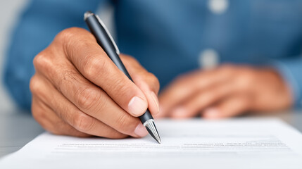 Close up of a hand writing on paper with a pen