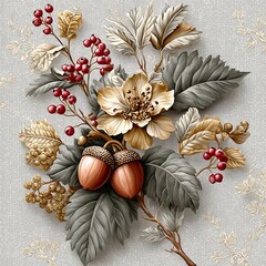 Fototapeta premium Hand drawn floral art with acorns high resolution photo