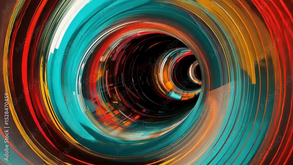 Poster vibrant abstract swirl of colors dynamic tunnel of motion and energy with turquoise, orange, and red