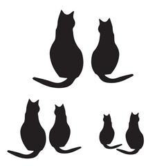 Minimalist Cat Couple Silhouette Icon – Sitting Cats Outline Design