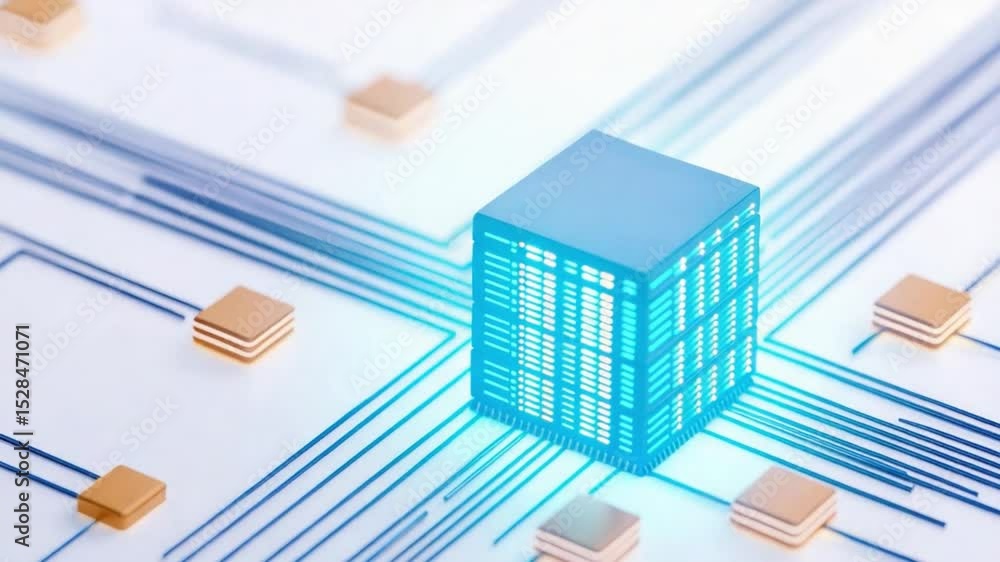 Poster digital networking concept with modern cityscape, data connection, and cloud computing elements in a
