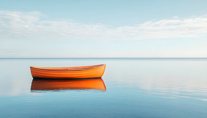 Naklejka premium A lifeboat floating alone in vast ocean