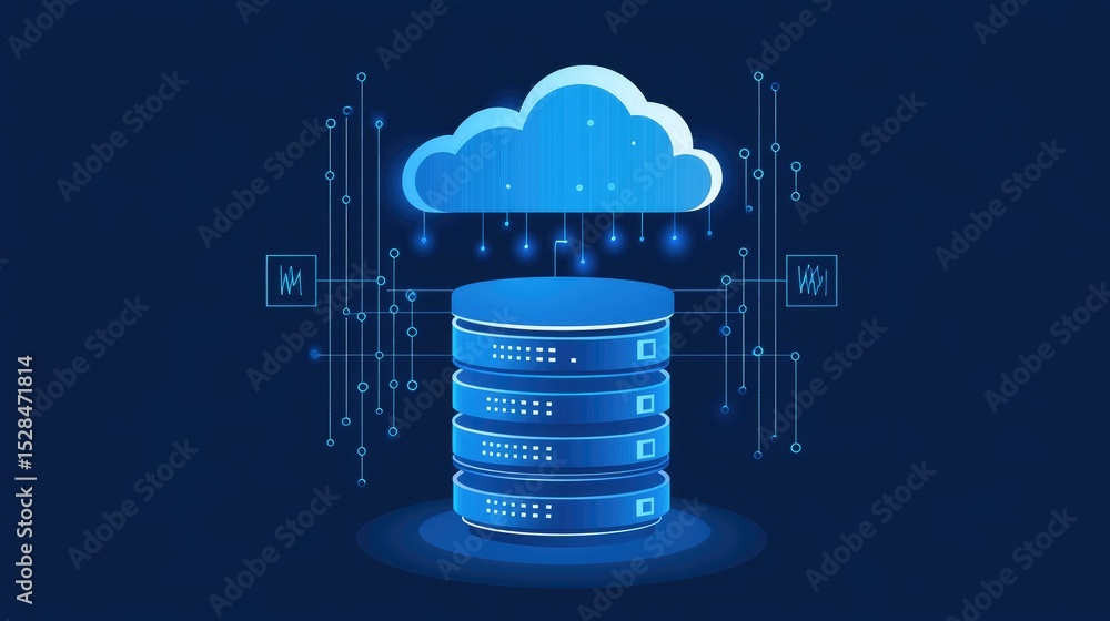 Poster flat style logo showing layered cloud, database cylinder, and code brackets, reflecting saas and bac