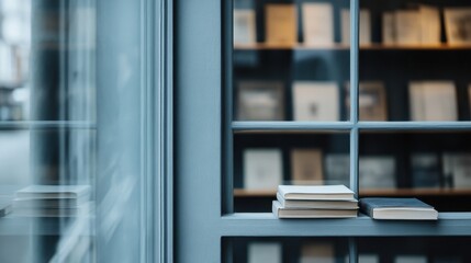 A tranquil view of neatly arranged books on a shelf in a modern bookstore, inviting reflection and immersion in literature, symbolizing knowledge and a love for reading.