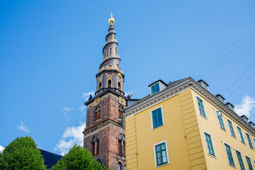 Obraz premium The Church of Our Saviour in Copenhagen, Denmark. Baroque church with external spiral winding staircase offering awesome views over central Copenhagen.