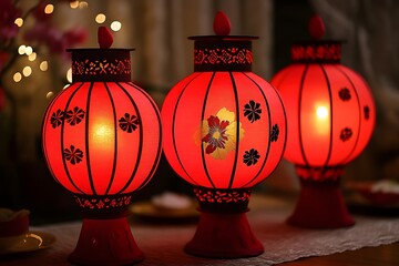 Red lanterns shine as iconic New Year decorations.