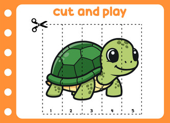 cut and play animal picture cute turtle  . kids game.