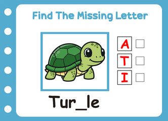 find missing letter of cute little turtle .