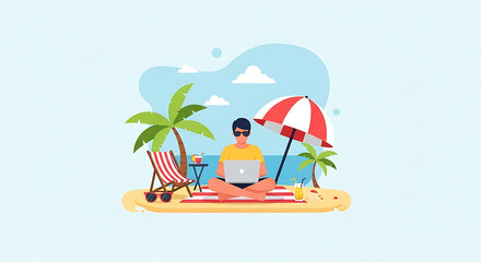 Beachside Productivity: Remote Work Paradise Illustration