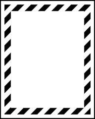 A vertical rectangle background with medium diagonal black stripes on the border and a transparent center with a black contour.