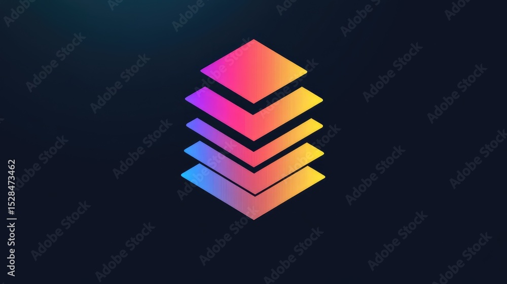 Poster modern logo with stacked rectangles and fade effects, simulating data storage or file transfer layer