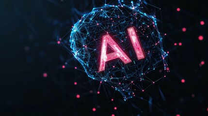 Modern technology logo with stylized AI letters formed from connected nodes and circuit traces, floating over clean backdrop