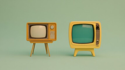 Side-by-side comparison of old CRT television and modern ultra-thin smart TV on a neutral backdrop
