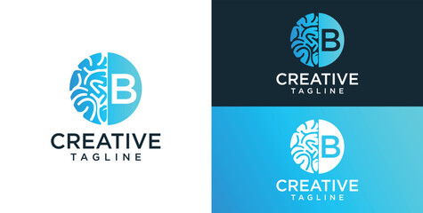 Brain Logo, combination of brain and initial letter B, flat design logo template, vector illustration © micky_adb