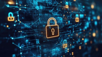 Virtual private network VPN interface with secure connection established over a dark digital background