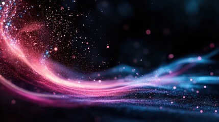 Obraz premium A stunning abstract representation of colorful cosmic waves filled with sparkles and lights, evoking feelings of mystery and imagination in a digital landscape.