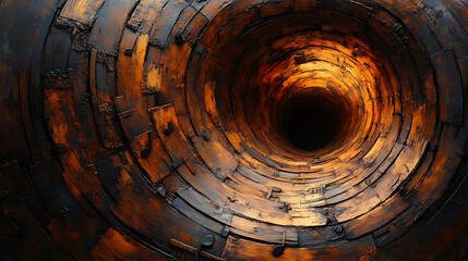 Abstract Wooden Vortex Intricate Spiral of Dark and Golden Wood