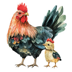 A Mother Cassican With Her Kid, watercolor vector, high quality, isolated on a white background.