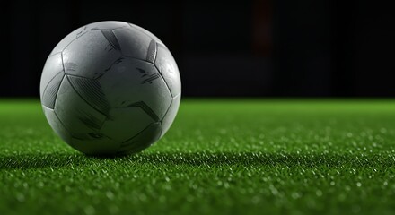 Modern synthetic ball spinning on artificial turf