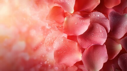 This stunning image captures pink rose petals adorned with delicate dew drops, illuminating nature's beauty and evoking feelings of romance and tenderness in floral displays.