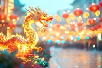 Fototapeta premium Vibrant Lanterns & Dragons for Chinese New Year Celebration