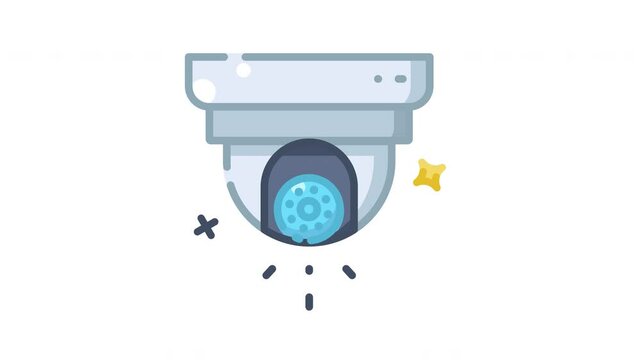 CCTV Security Camera Icon with Clear Lens and Illuminated Lens for Enhanced Surveillance, seamless looped