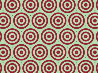 Seamless pattern of concentric circles in burgundy and pale green, creating a simple yet elegant design.