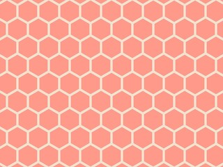 Seamless geometric pattern of coral hexagons with cream outlines, creating a simple yet elegant repeating design.