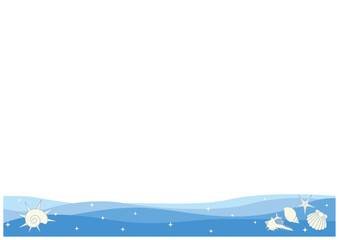 波と貝殻のシンプルなフレーム枠イラスト