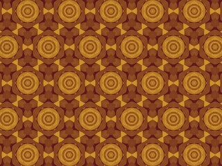 Seamless pattern with repeating mandala-like designs in shades of brown and gold, creating a rich and intricate texture.