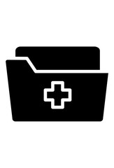 Medical folder with health cross.
 Digital health records icon.
 Healthcare data file symbol.
