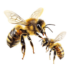 A Mother Bee With Her Kid, watercolor illustration vector, high quality, isolated on a white background.