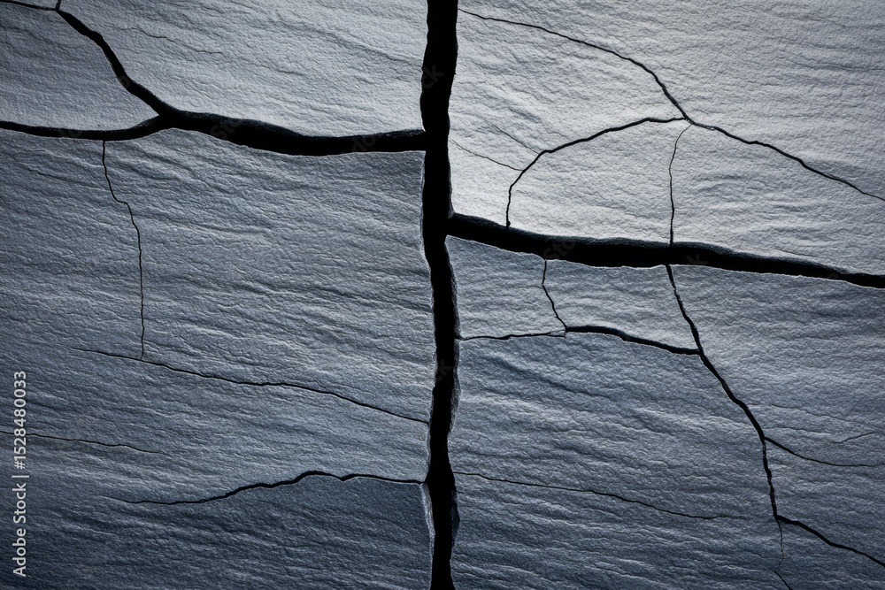Poster a broken rock with cracks running through it