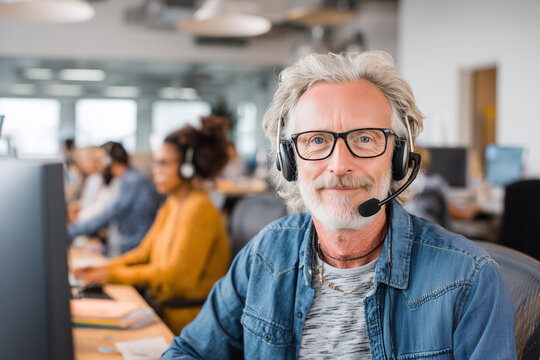 Smiling customer service agent with headset