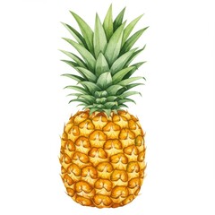 Fototapeta premium Watercolor Painting of a Ripe Pineapple on White Background