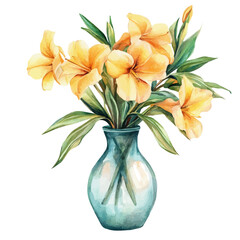 A Monkey Flower In A Vase, watercolor drawing vector, high quality, isolated on a white background.