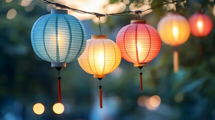 Obraz premium Colorful lanterns, asian street, new year.
