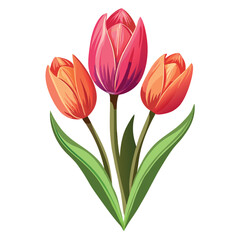 Obraz premium Hyper-Realistic Tulips – Watercolor Vector Icon on White Background