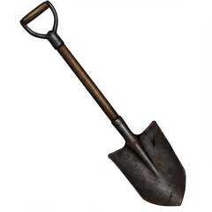 Rusty Metal Shovel with Brown Wooden Handle