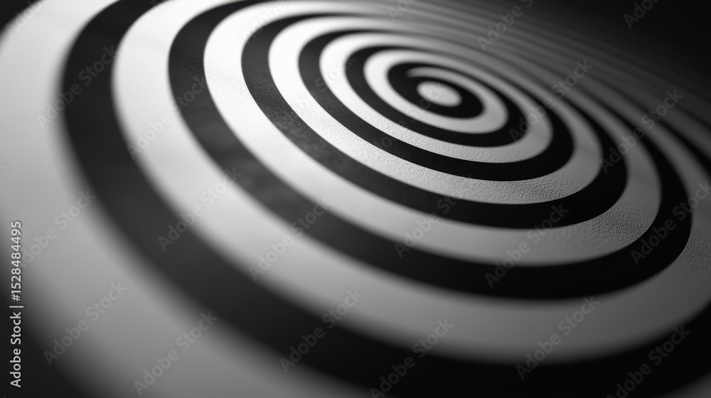 Poster abstract black and white concentric circles creating a hypnotic effect.