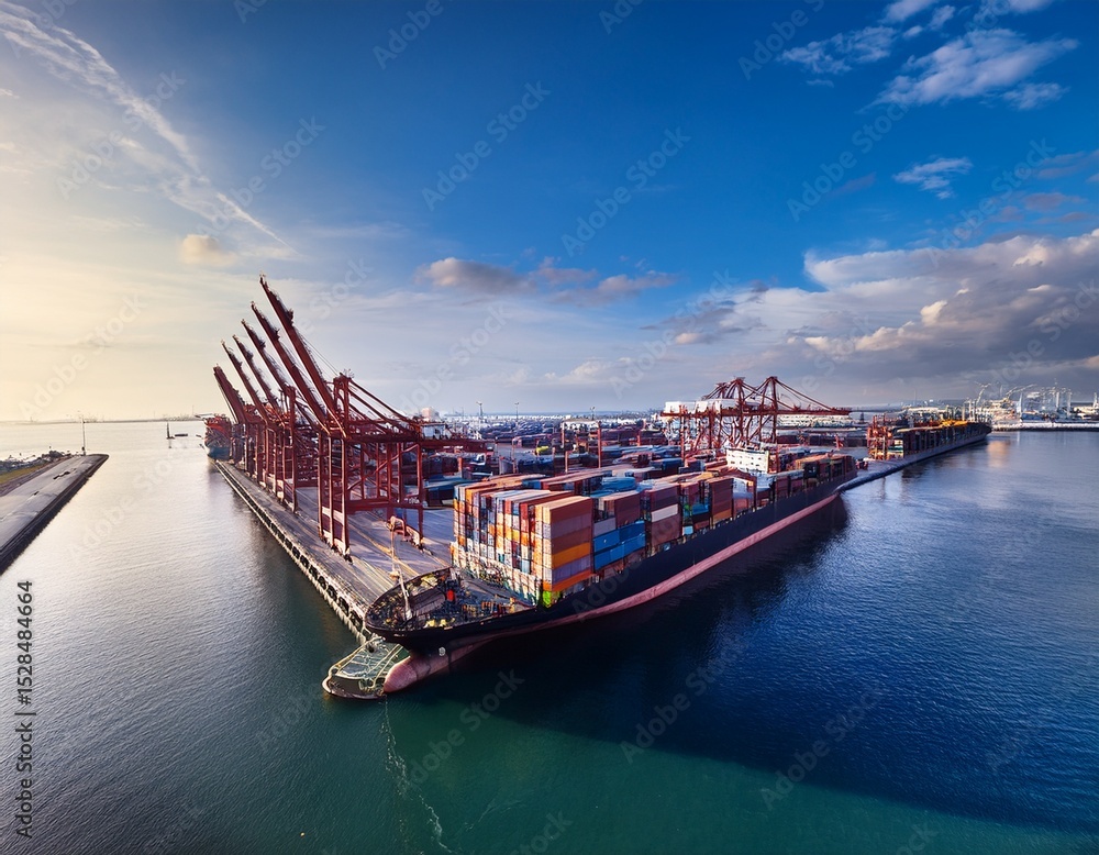 Aufkleber extensive shipping port showing containers and cranes busy in logistical operations