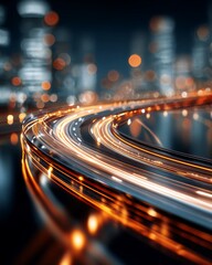 Curved Light Trails Over Cityscape at Night