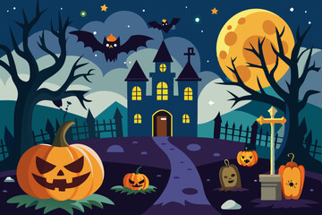 Fototapeta premium Spooky Halloween Night Scene with Castle