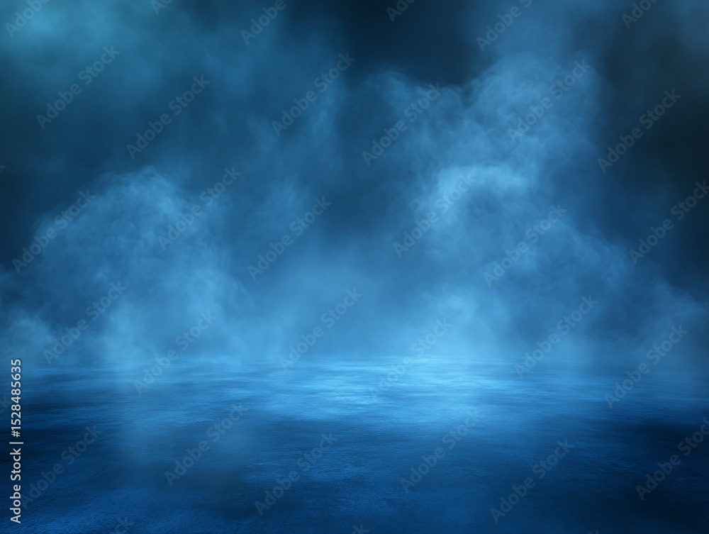 Poster digital rendering of blue fog and reflective surface