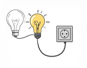 Pixel Art Light Bulbs Connected To Power Outlet