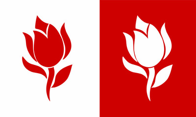 Minimalist Red and White Rose Flower Icon Design